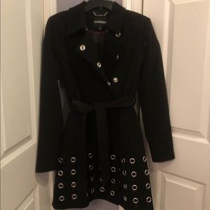Long Double-breasted Belted Grommet Coat